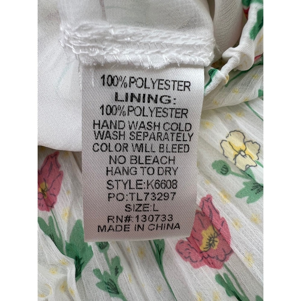 UMGEE Floral Tiered Maxi Skirt Women L White Pink Pleated Lined Chiffon Cottage - Picture 5 of 8